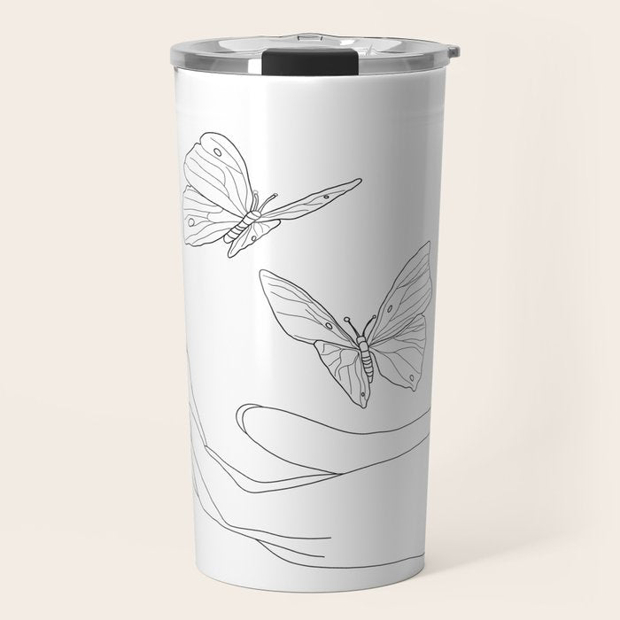 Butterflies on the Palm of the Hand Travel Mug Gallery Image 1