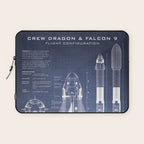 NASA SpaceX Crew Dragon Spacecraft & Falcon 9 Rocket Blueprint in High Resolution (dark blue) Laptop Sleeve Gallery Image 1