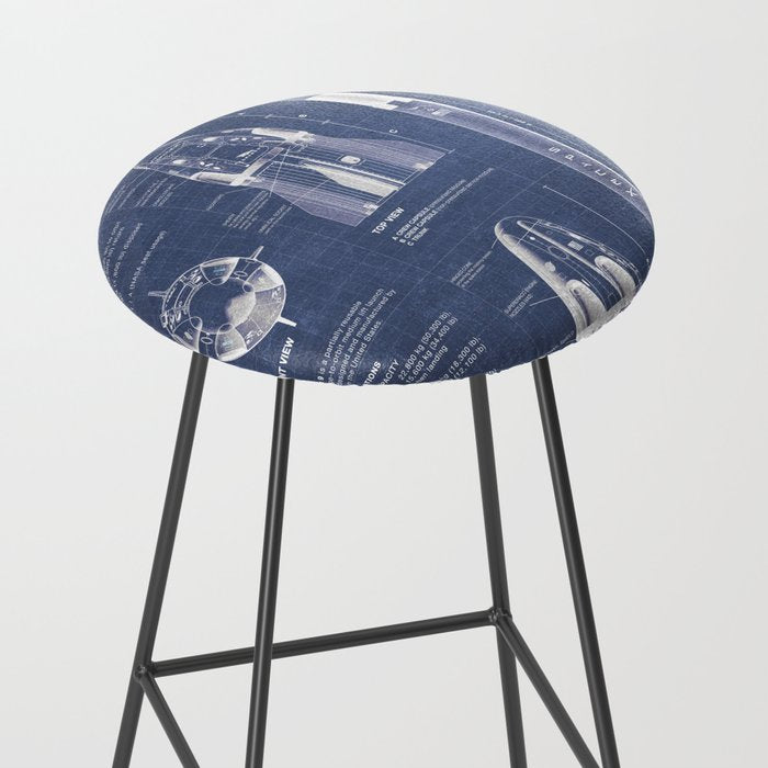 NASA SpaceX Crew Dragon Spacecraft & Falcon 9 Rocket Blueprint in High Resolution (dark blue) Stool Gallery Image 2