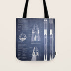 NASA SpaceX Crew Dragon Spacecraft & Falcon 9 Rocket Blueprint in High Resolution (dark blue) Tote Bag Gallery Image 1