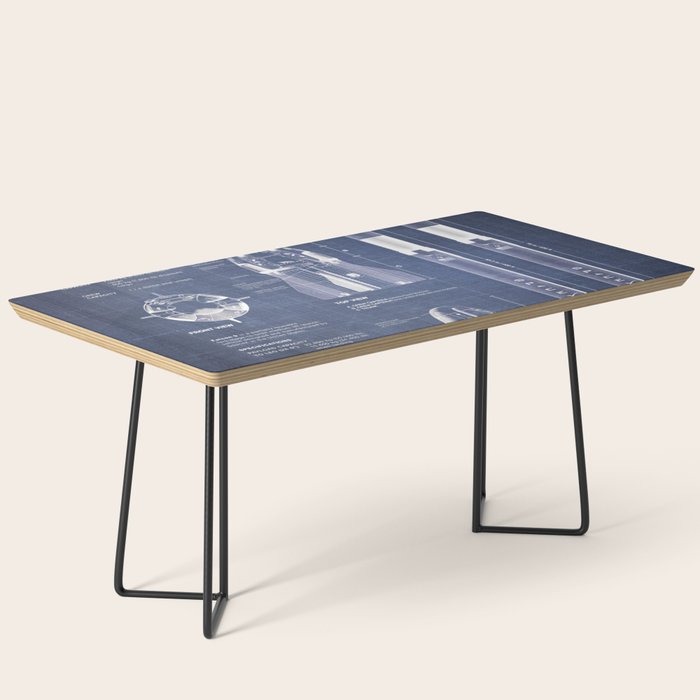 NASA SpaceX Crew Dragon Spacecraft & Falcon 9 Rocket Blueprint in High Resolution (dark blue) Coffee Table Gallery Image 1