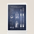 NASA SpaceX Crew Dragon Spacecraft & Falcon 9 Rocket Blueprint in High Resolution (dark blue) Stationery Card Gallery Image 2