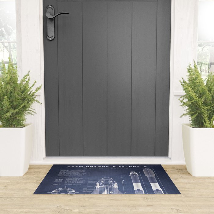 NASA SpaceX Crew Dragon Spacecraft & Falcon 9 Rocket Blueprint in High Resolution (dark blue) Welcome Mat Gallery Image 3