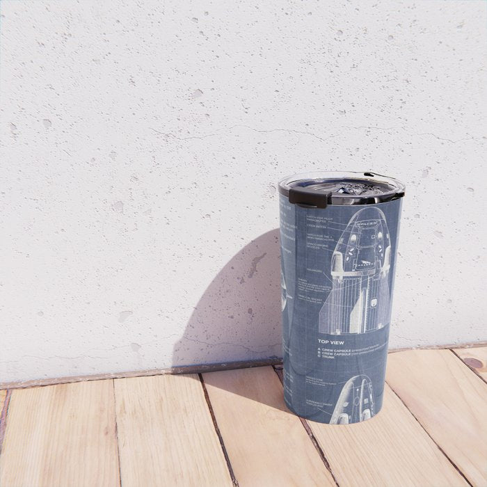NASA SpaceX Crew Dragon Spacecraft & Falcon 9 Rocket Blueprint in High Resolution (dark blue) Travel Mug Gallery Image 4