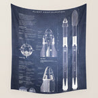 NASA SpaceX Crew Dragon Spacecraft & Falcon 9 Rocket Blueprint in High Resolution (dark blue) Wall Tapestry Gallery Image 4