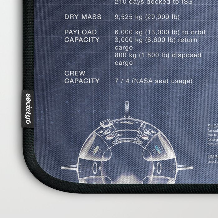 NASA SpaceX Crew Dragon Spacecraft & Falcon 9 Rocket Blueprint in High Resolution (dark blue) Laptop Sleeve Gallery Image 3
