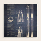 NASA SpaceX Crew Dragon Spacecraft & Falcon 9 Rocket Blueprint in High Resolution (dark blue) Wood Wall Art Gallery Image 1