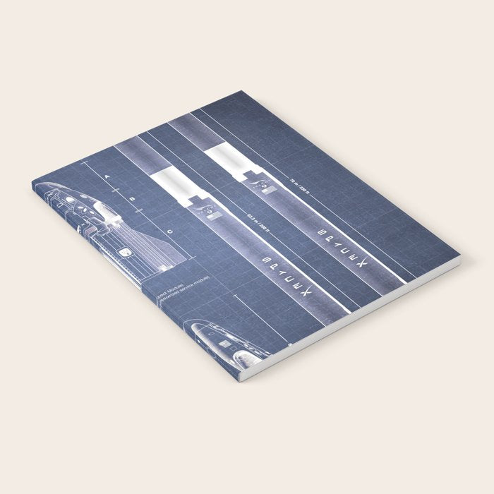 NASA SpaceX Crew Dragon Spacecraft & Falcon 9 Rocket Blueprint in High Resolution (dark blue) Notebook Gallery Image 1