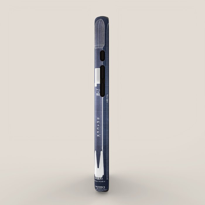 NASA SpaceX Crew Dragon Spacecraft & Falcon 9 Rocket Blueprint in High Resolution (dark blue) iPhone Case Gallery Image 2