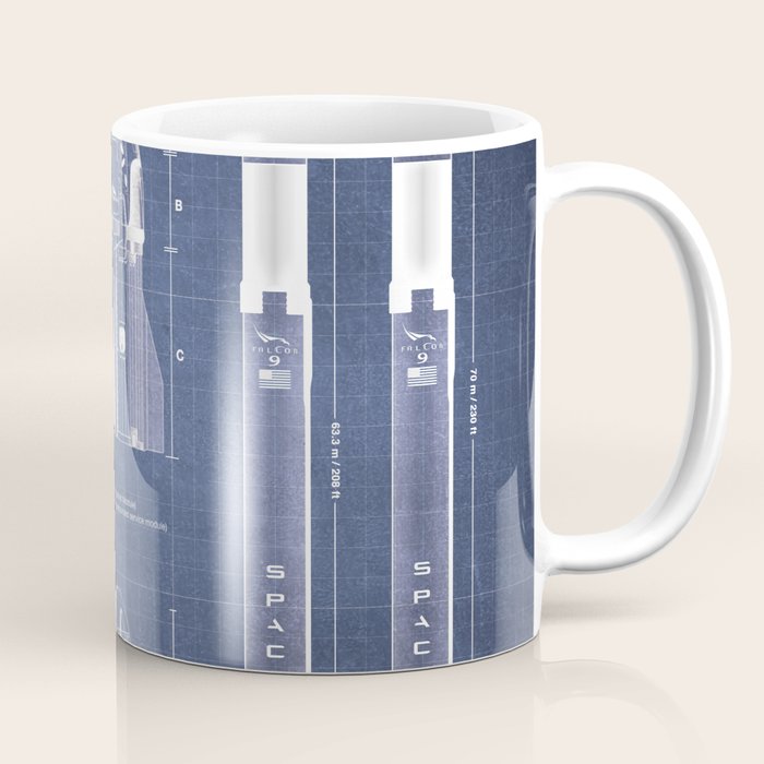 NASA SpaceX Crew Dragon Spacecraft & Falcon 9 Rocket Blueprint in High Resolution (dark blue) Coffee Mug Gallery Image 1