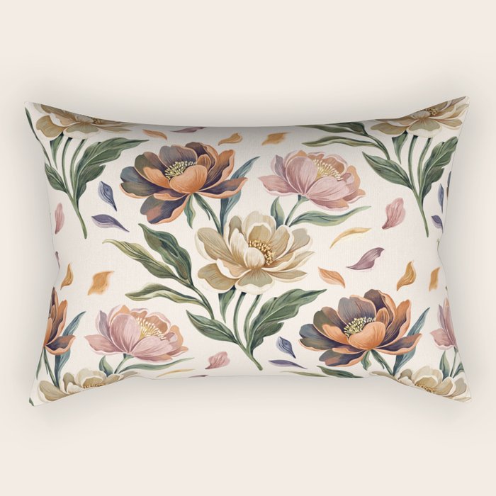 Hand Painted Peony Florals Rectangular Pillow Gallery Image 1