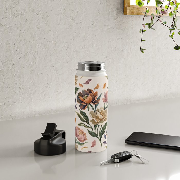 Hand Painted Peony Florals Water Bottle Gallery Image 4