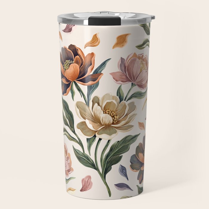 Hand Painted Peony Florals Travel Mug Gallery Image 1