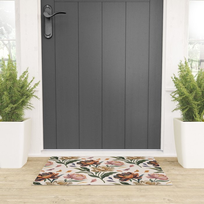 Hand Painted Peony Florals Welcome Mat Gallery Image 3