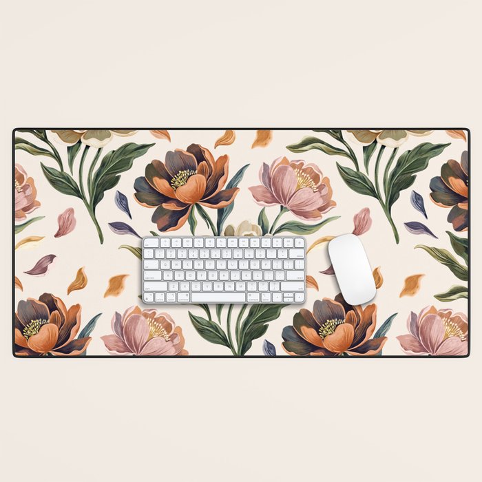 Hand Painted Peony Florals Desk Mat Gallery Image 1