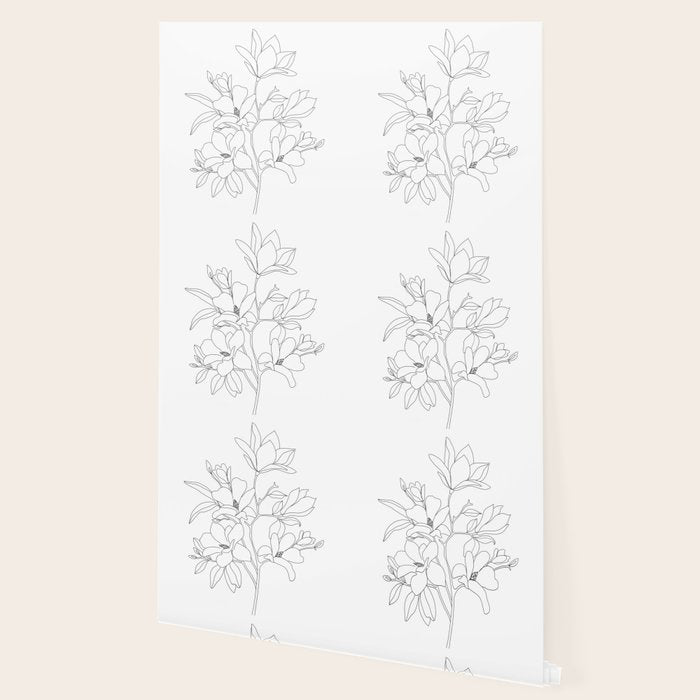 Minimal Line Art Magnolia Flowers Wallpaper Gallery Image 2