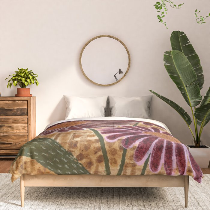 Daisies in Country Field Painting in Burgundy Red Comforter Gallery Image 3