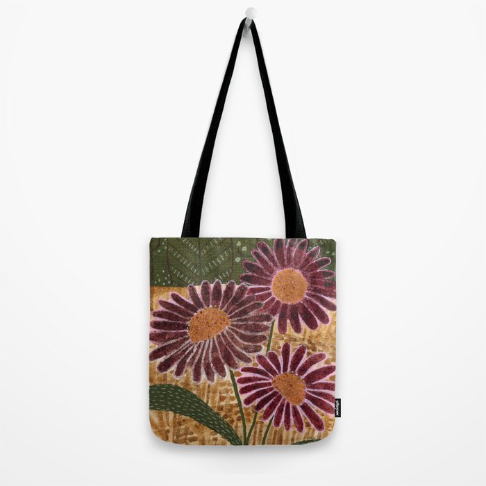 Daisies in Country Field Painting in Burgundy Red Tote Bag Gallery Image 2
