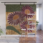 Daisies in Country Field Painting in Burgundy Red Wall Mural Gallery Image 1