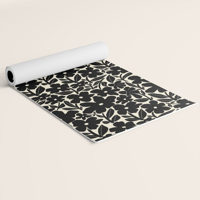 Black and White Retro Groovy Flowers  Yoga Mat Gallery Image 2