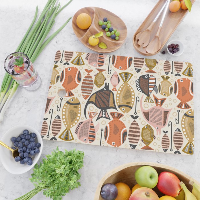 Mid Mod Deep Sea Fishing Ivory Cutting Board Gallery Image 2