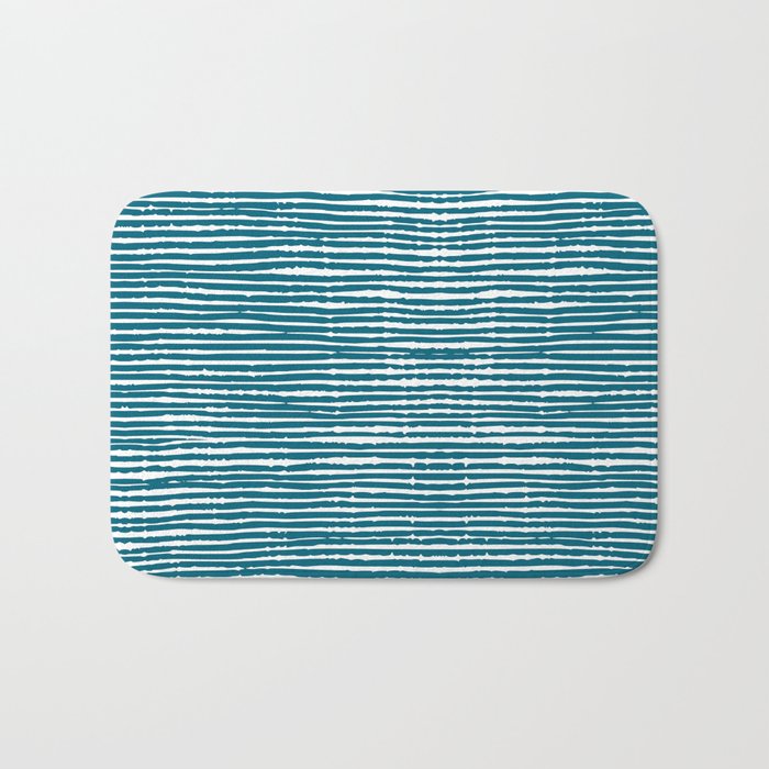 Teal Striped Abstract Pattern Bath Mat Gallery Image 1