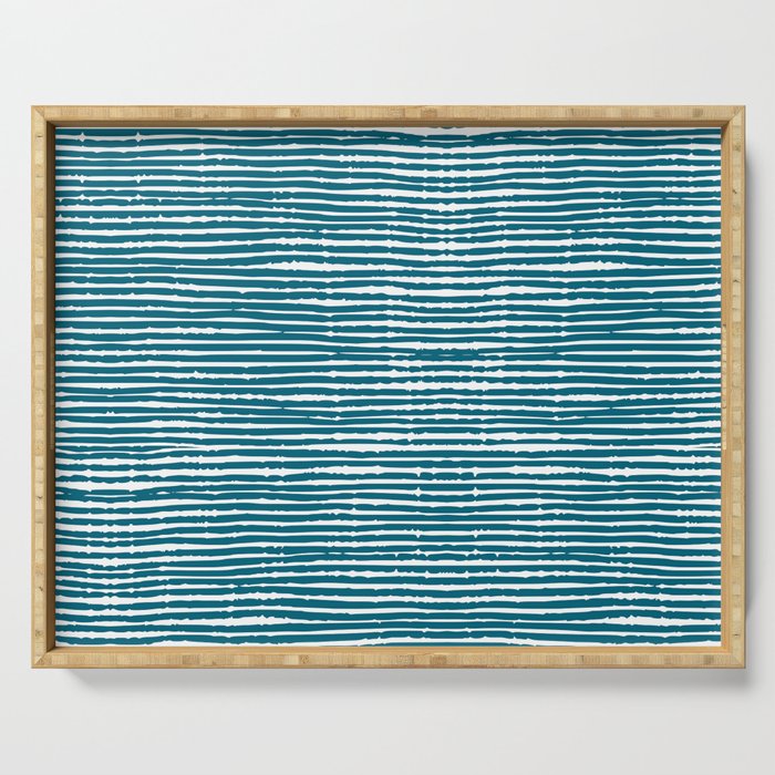 Teal Striped Abstract Pattern Serving Tray Gallery Image 1