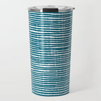Teal Striped Abstract Pattern Travel Mug Gallery Image 1
