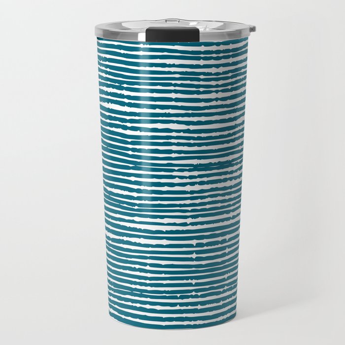 Teal Striped Abstract Pattern Travel Mug Gallery Image 1