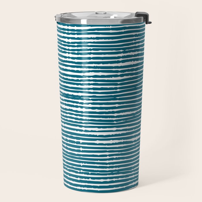 Teal Striped Abstract Pattern Travel Mug Gallery Image 2