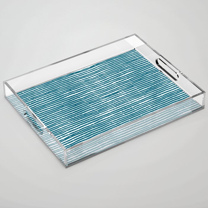Teal Striped Abstract Pattern Acrylic Tray Gallery Image 1