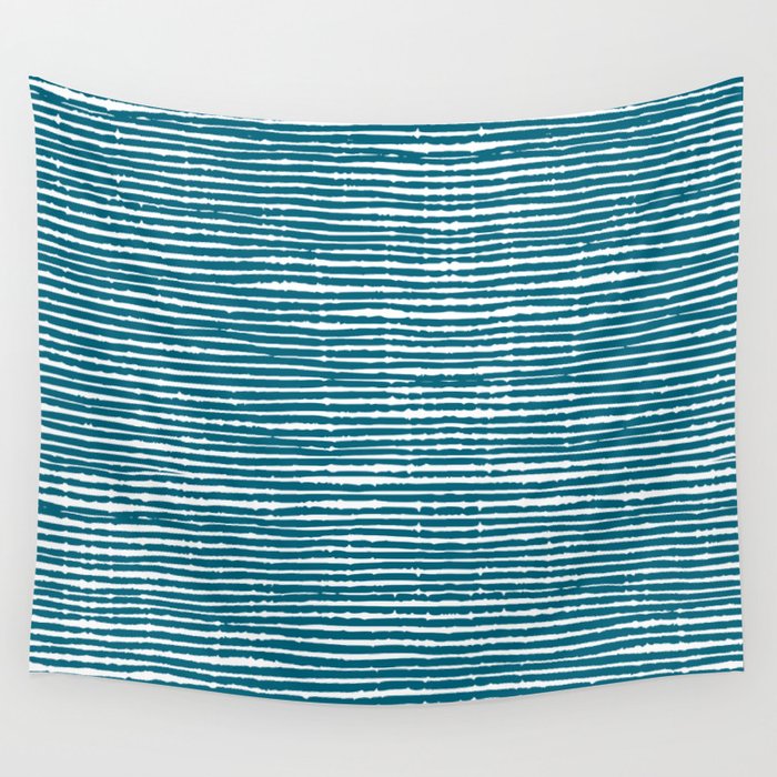 Teal Striped Abstract Pattern Wall Tapestry Gallery Image 4