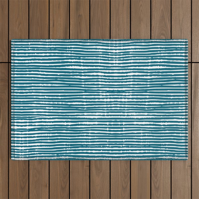 Teal Striped Abstract Pattern Outdoor Rug Gallery Image 1