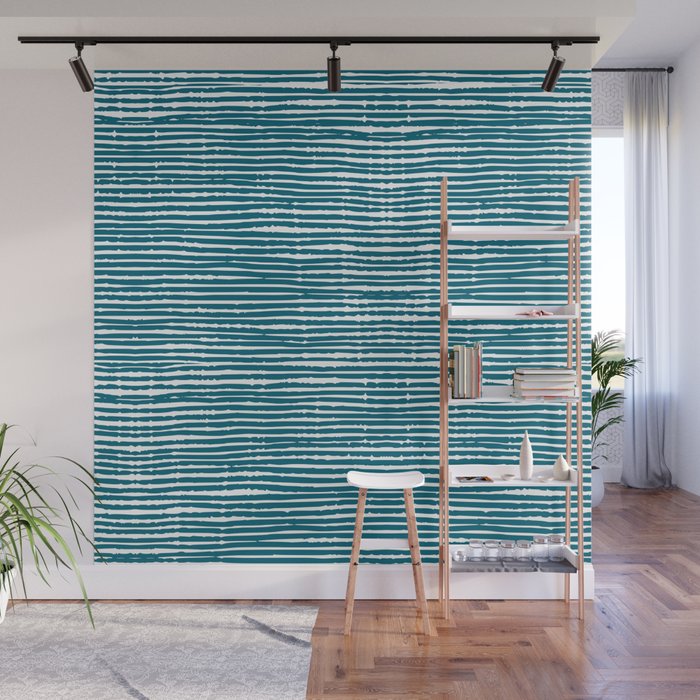 Teal Striped Abstract Pattern Wall Mural Gallery Image 1