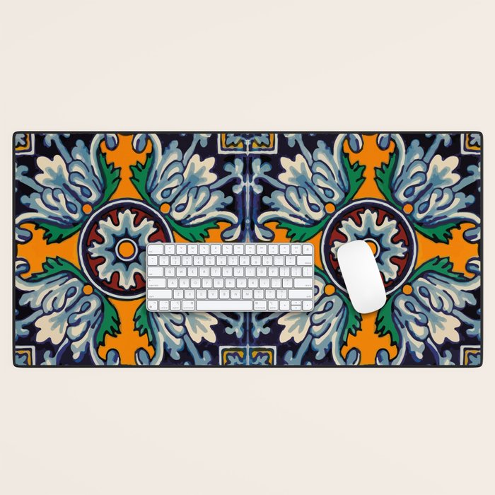 Mandala mexican talavera tile ceramic mosaic Desk Mat Gallery Image 1