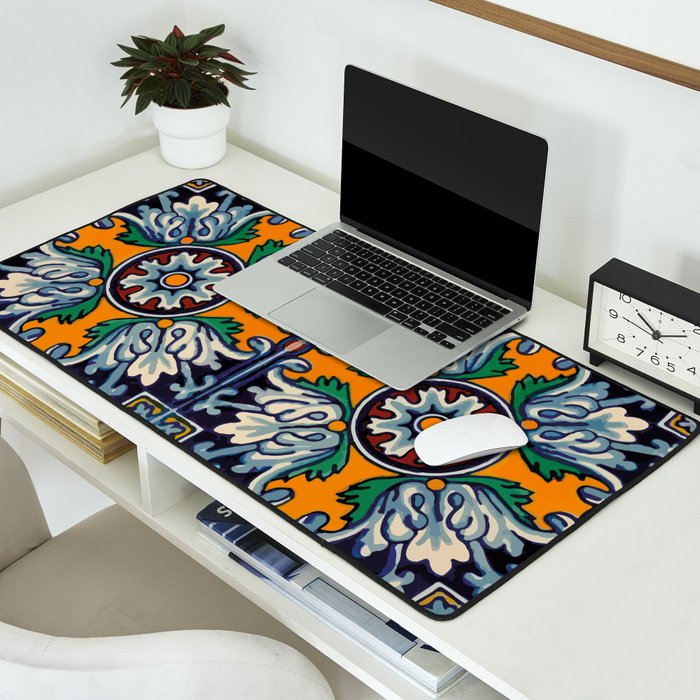 Mandala mexican talavera tile ceramic mosaic Desk Mat Gallery Image 2