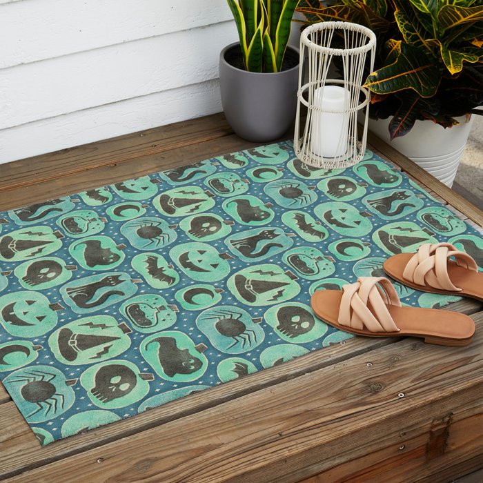 Halloween Pumpkins - ghoulish green  Outdoor Rug Gallery Image 2