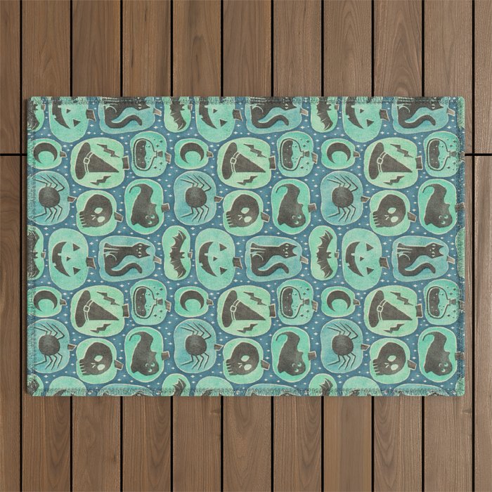 Halloween Pumpkins - ghoulish green  Outdoor Rug Gallery Image 1