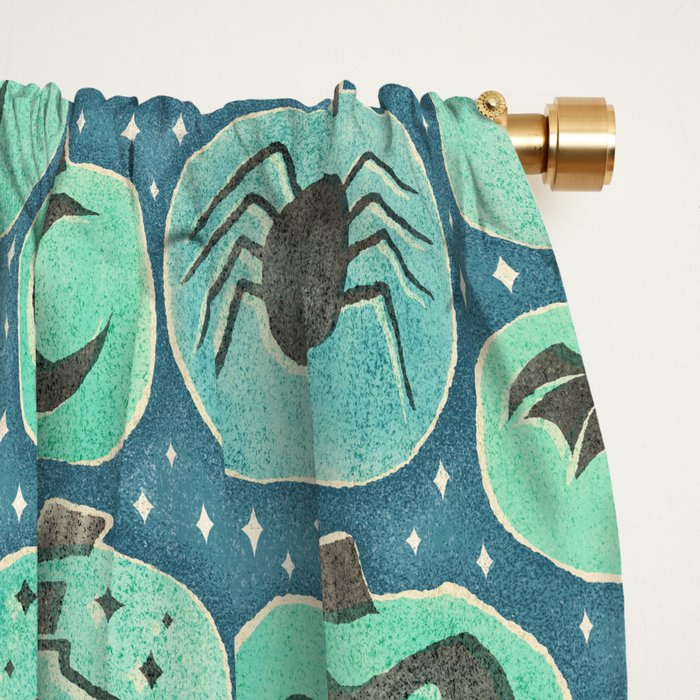 Halloween Pumpkins - ghoulish green  Window Curtain Gallery Image 2