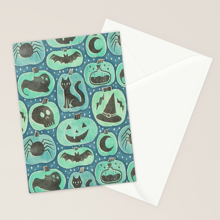 Halloween Pumpkins - ghoulish green  Stationery Card Gallery Image 2
