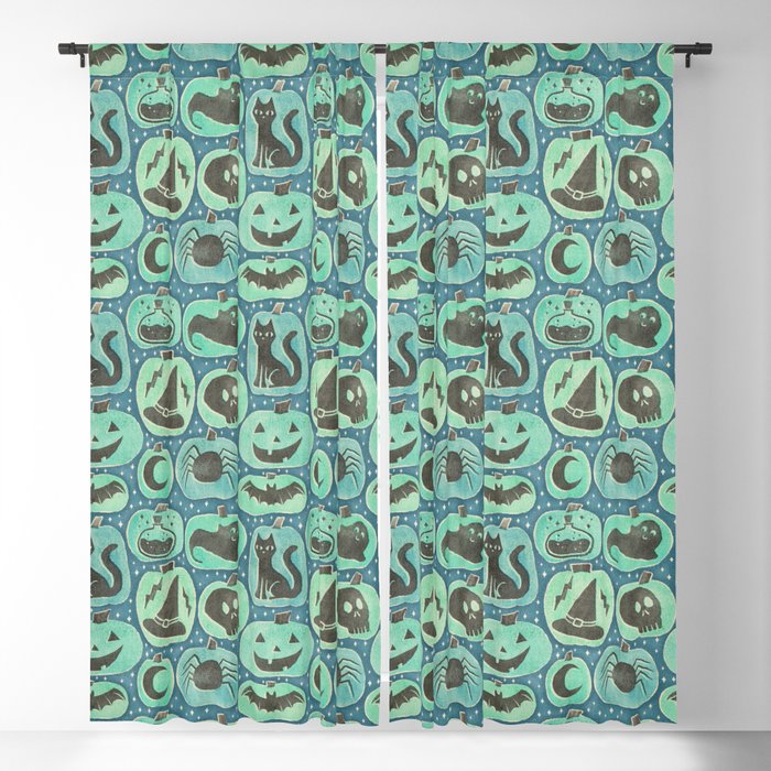 Halloween Pumpkins - ghoulish green  Window Curtain Gallery Image 5