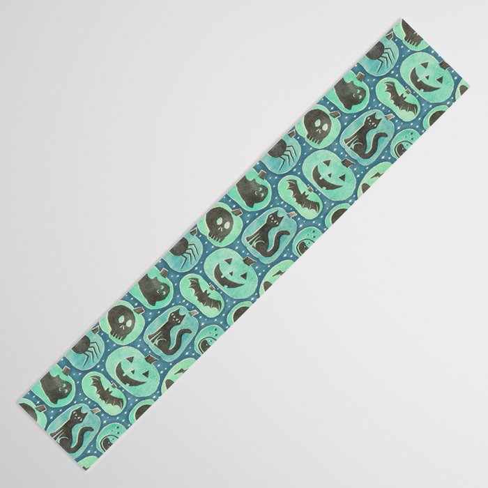 Halloween Pumpkins - ghoulish green  Table Runner Gallery Image 3