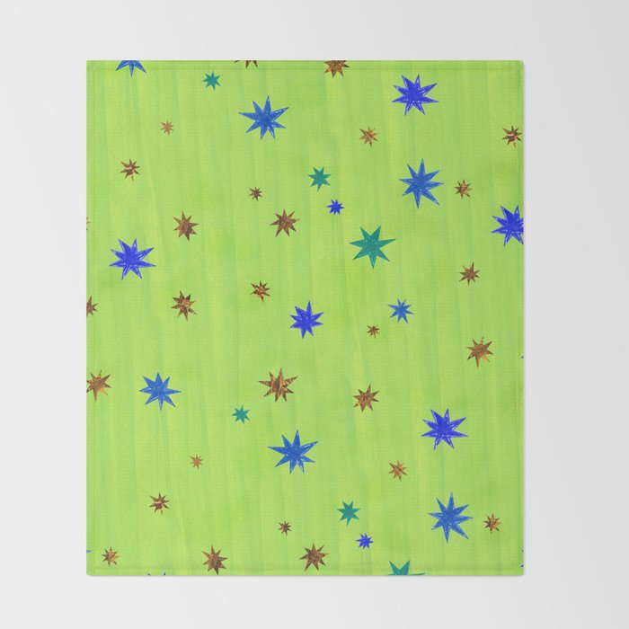 Celestial Star Twinkle in Galaxy Green Watercolor Throw Blanket Gallery Image 2