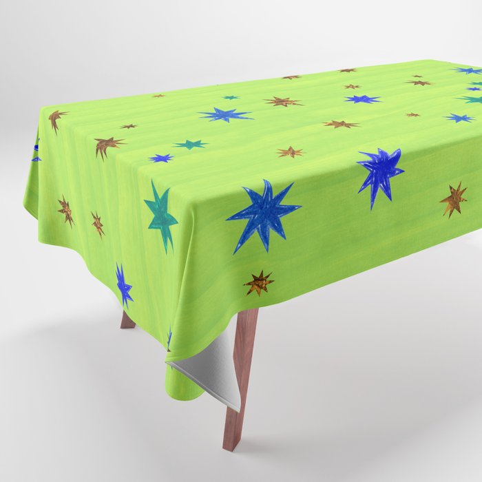 Celestial Star Twinkle in Galaxy Green Watercolor Tablecloth Gallery Image 1