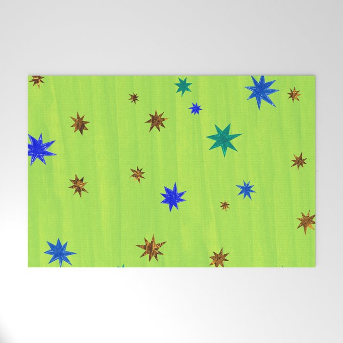 Celestial Star Twinkle in Galaxy Green Watercolor Welcome Mat Gallery Image 1