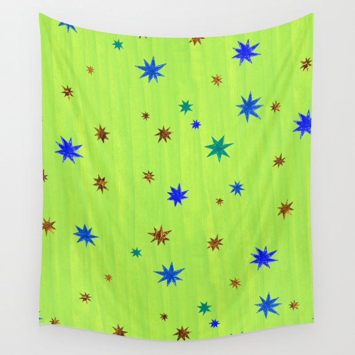 Celestial Star Twinkle in Galaxy Green Watercolor Wall Tapestry Gallery Image 1