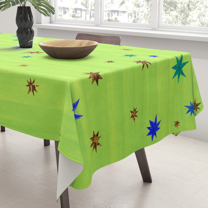 Celestial Star Twinkle in Galaxy Green Watercolor Tablecloth Gallery Image 3