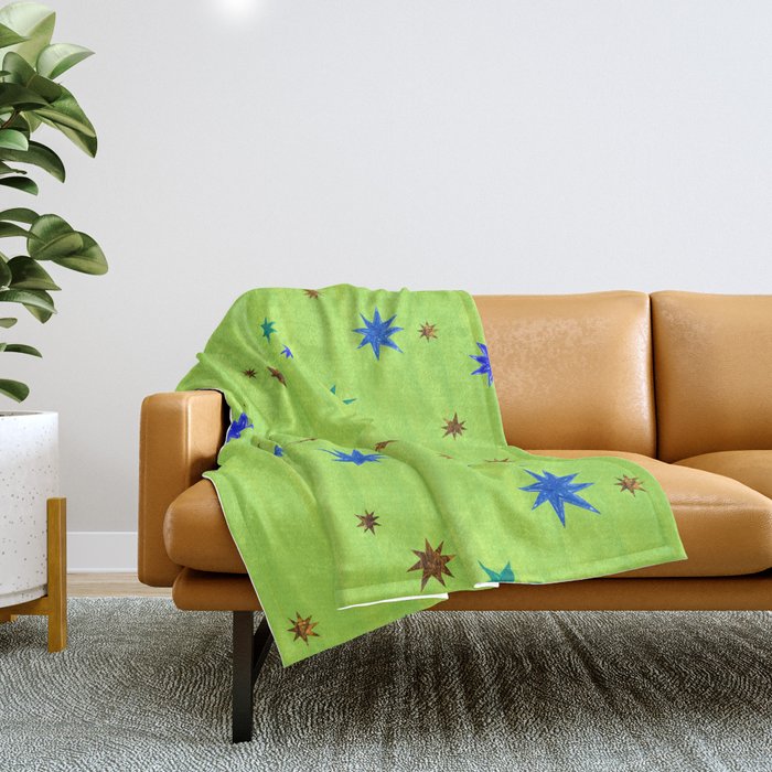 Celestial Star Twinkle in Galaxy Green Watercolor Throw Blanket Gallery Image 1
