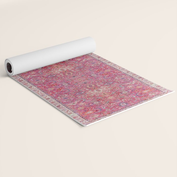 Pink Vintage Antique Oriental Traditional Moroccan Original Artwork Yoga Mat Gallery Image 2