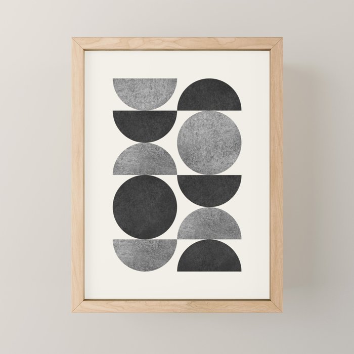 Black grey retro Mid century modern Mini Art Print Gallery Image 1